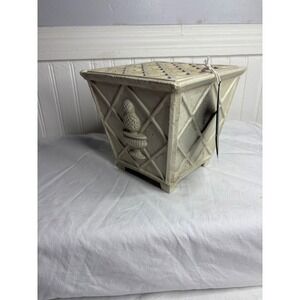 Hen Feathers Textured Square Planter Pot Decorative Lattice Accent